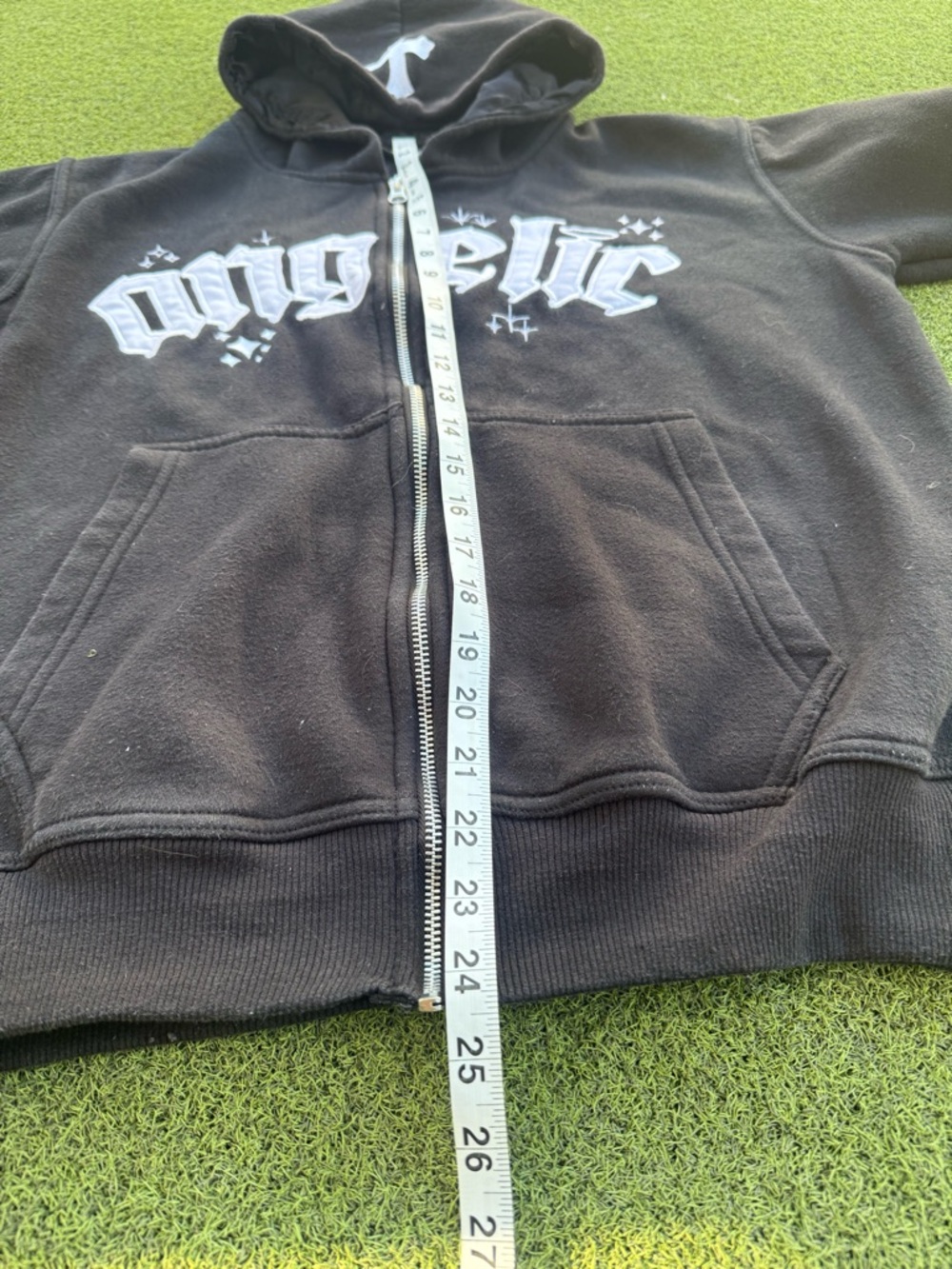 RARE MODERN DESIGNER Y2K EMO GOTH 2000s ANGELIC DESIGNER CROSS GRAPHIC ZIP UP - Picture 8 of 10